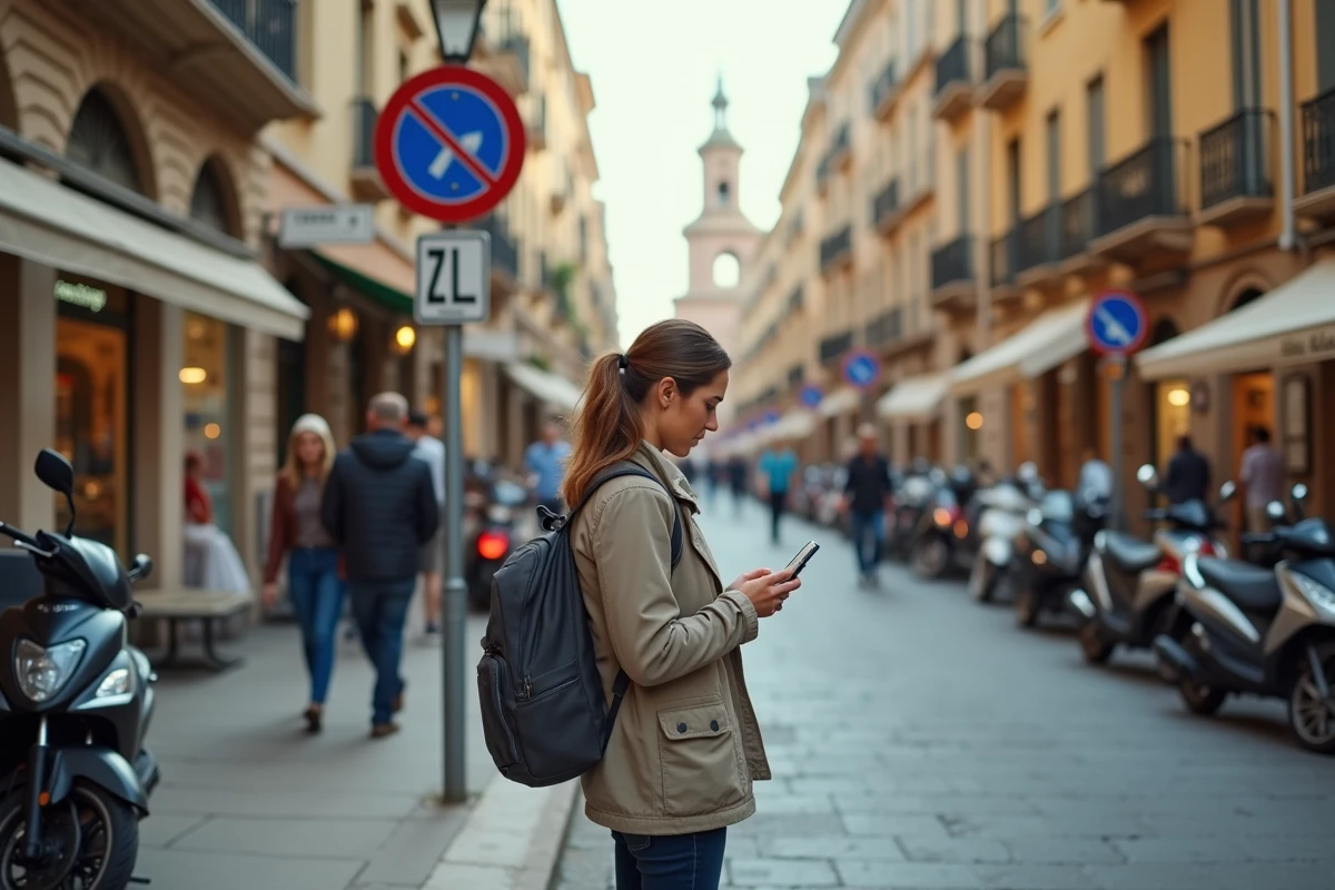 Jeune femme vérifiant une carte digitale près d