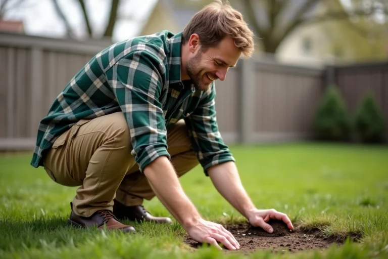 Homme d'âge moyen semant des graines dans le jardin